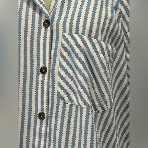 Maeve By Anthropologie The Zooey Bubble-Sleeve Blouse Button Down Striped XL - Picture 8 of 13